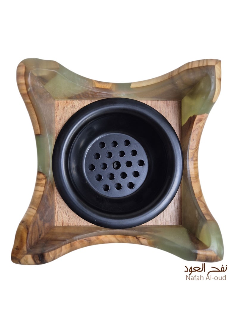 نفح العود مبخرة صينية – تصميم من الرخام الأخضر والخشب - Image 3