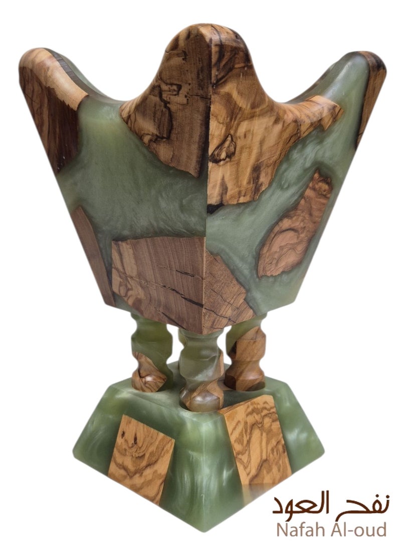 نفح العود مبخرة صينية – تصميم من الرخام الأخضر والخشب - Image 1