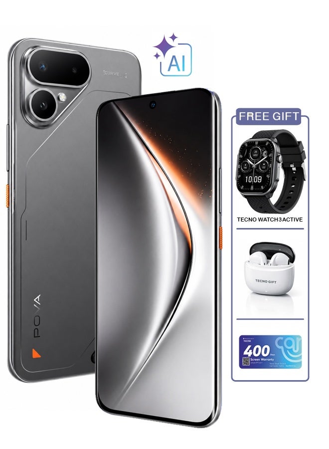 Pova Curve 2 5G 256GB - 12GB Storm Titanium + 180 Days Replacement Warranty and 400 Days Screen Warranty and Tecno Watch Active and Tecno TWS Buds