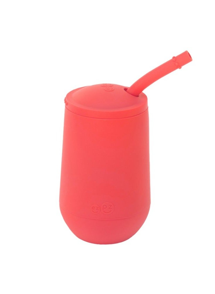 ezpz Happy Sippy Cup & Straw System - 100% Silicone Straw Cup For Infants + Straw Cup For Toddlers - Coral - Image 1