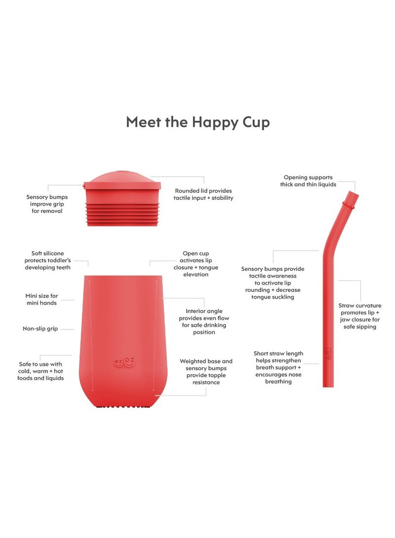 ezpz Happy Sippy Cup & Straw System - 100% Silicone Straw Cup For Infants + Straw Cup For Toddlers - Coral - Image 3