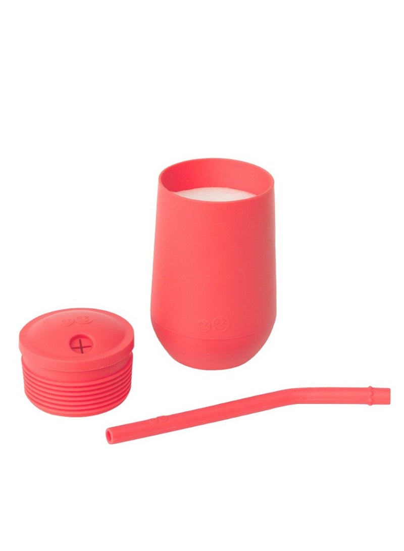 ezpz Happy Sippy Cup & Straw System - 100% Silicone Straw Cup For Infants + Straw Cup For Toddlers - Coral - Image 2
