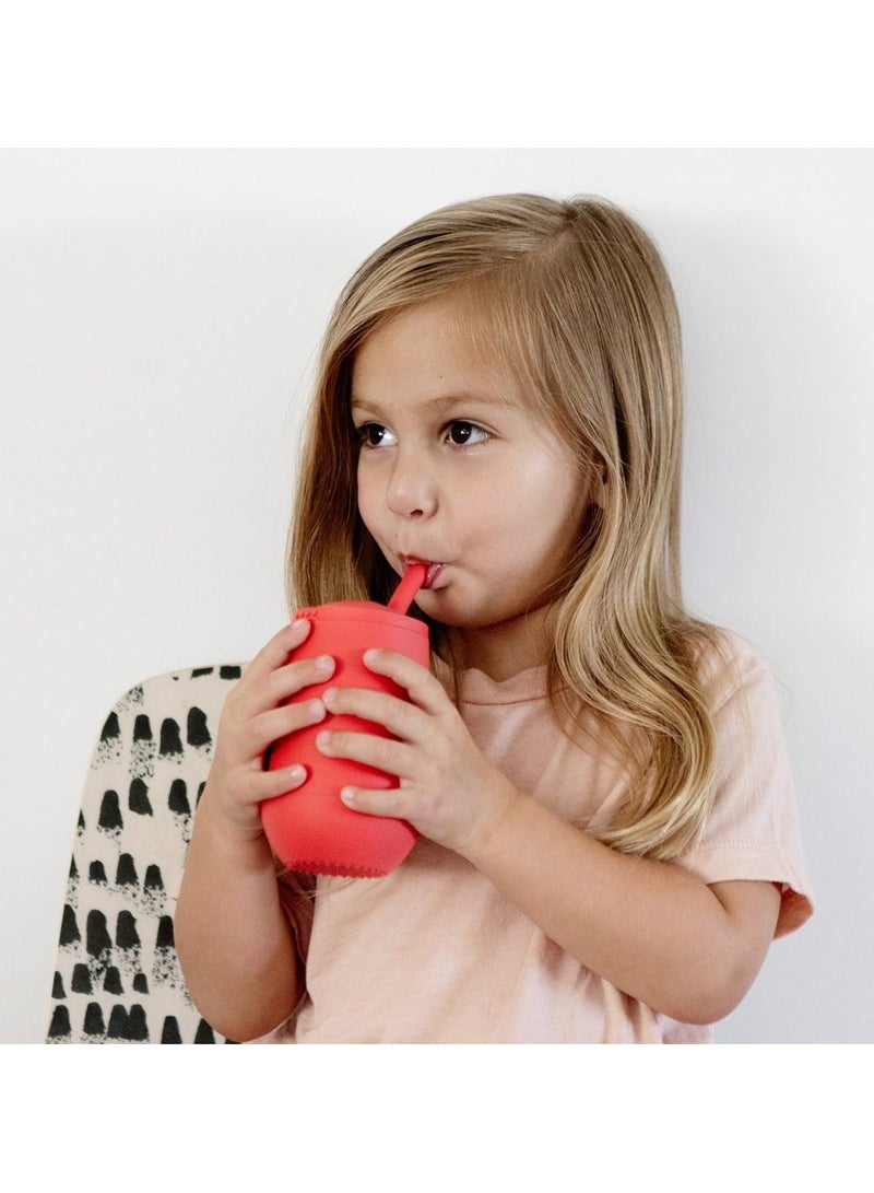 ezpz Happy Sippy Cup & Straw System - 100% Silicone Straw Cup For Infants + Straw Cup For Toddlers - Coral - Image 4