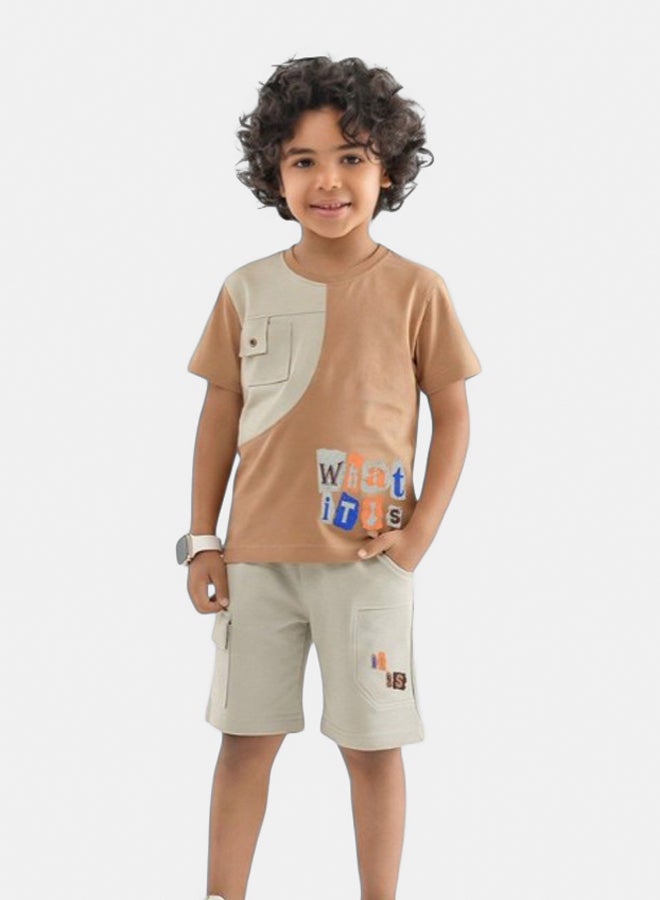 Bongo Boys Cotton T-shirt & Shorts Set Coffee - Kids Summer Outfit, Comfortable Casual Wear