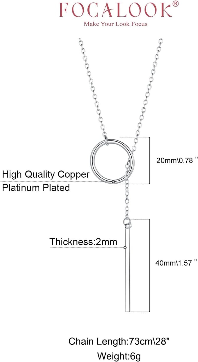 FOCALOOK Long Necklaces for Women 14K Gold Plated Dainty Drop Bar Pendant Lariat Y-Shaped Necklace Earring Set 28inch/73cm - Image 5