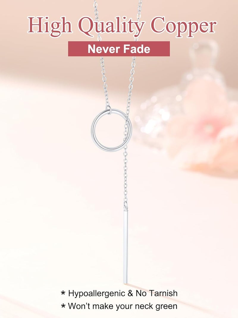 FOCALOOK Long Necklaces for Women 14K Gold Plated Dainty Drop Bar Pendant Lariat Y-Shaped Necklace Earring Set 28inch/73cm - Image 4