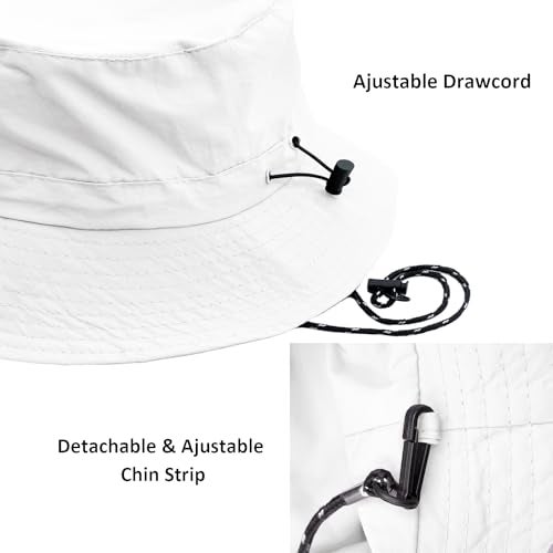 woogwin Waterproof Bucket Rain Hat with Chin Strap Quick Dry Packable Boonie Sun Hat Safari Hat UV ProtectionWhite - Image 3
