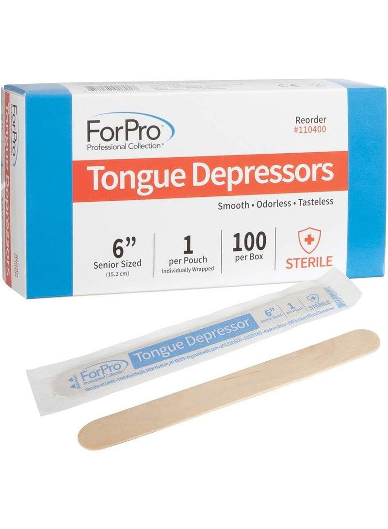 مجموعة فور برو الاحترافية من مكابس اللسان الكبيرة، عصي تطبيق الشمع، بحجم 6 بوصات، معقمة، مغلفة بشكل فردي، 100 قطعة
