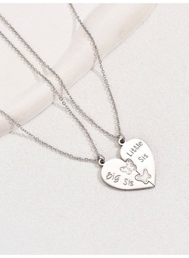 MHD 2pcs/Set Fashionable Lovely Heart Shape Joint Pendant Necklaces With Commemorative Meaning, Perfect For Sisters To Wear Together As A Reminder Of Their Sisterhood Or Best Friends As A Symbol Of Their Friendship - Image 2