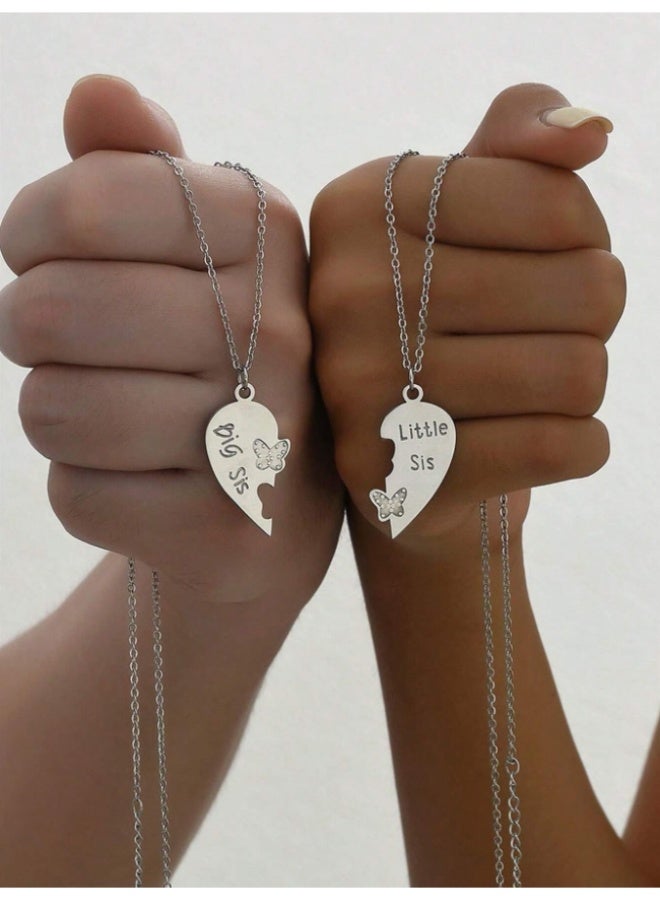 MHD 2pcs/Set Fashionable Lovely Heart Shape Joint Pendant Necklaces With Commemorative Meaning, Perfect For Sisters To Wear Together As A Reminder Of Their Sisterhood Or Best Friends As A Symbol Of Their Friendship - Image 1