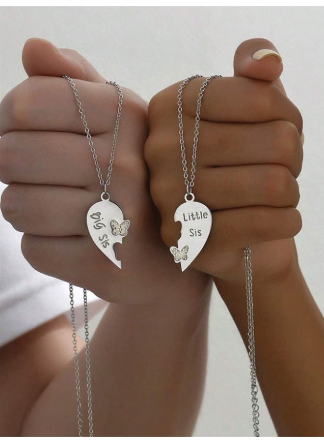 MHD 2pcs/Set Fashionable Lovely Heart Shape Joint Pendant Necklaces With Commemorative Meaning, Perfect For Sisters To Wear Together As A Reminder Of Their Sisterhood Or Best Friends As A Symbol Of Their Friendship - Image 3