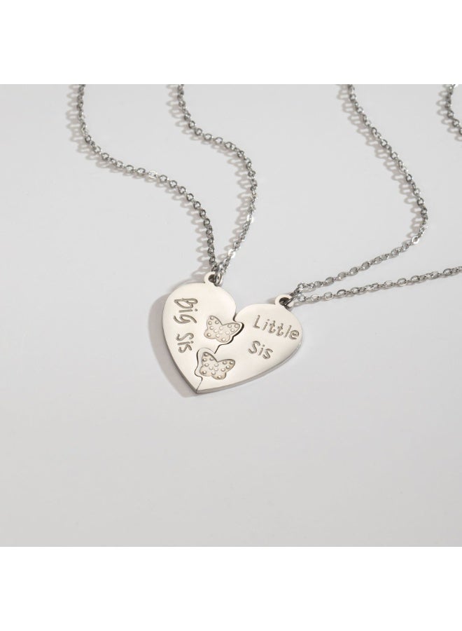 MHD 2pcs/Set Fashionable Lovely Heart Shape Joint Pendant Necklaces With Commemorative Meaning, Perfect For Sisters To Wear Together As A Reminder Of Their Sisterhood Or Best Friends As A Symbol Of Their Friendship - Image 4