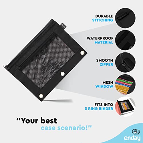 Enday Black Pencil Pouch For 3 Ring Binder, Zippered Binder Pencil Pouches, 3 Ring Pencil Pouch for Binder, Pencil Case for Binder, Large Pencil Bags for School, Home, and Office - Image 3