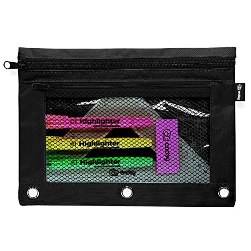 Enday Black Pencil Pouch For 3 Ring Binder, Zippered Binder Pencil Pouches, 3 Ring Pencil Pouch for Binder, Pencil Case for Binder, Large Pencil Bags for School, Home, and Office - Image 1