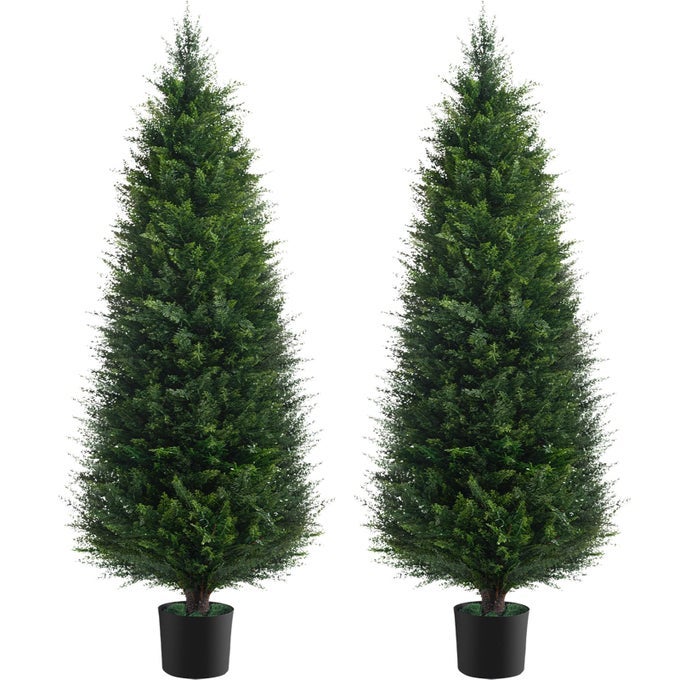 21 ARTIFICIAL CYPRESS TOPIARY OUTDOOR PLANTS WITH SPIKE 2 PACK FAUX CEDAR BUSHES UV RESISTANT FAKE SHRUBS FOR FRONT PORCH DCOR