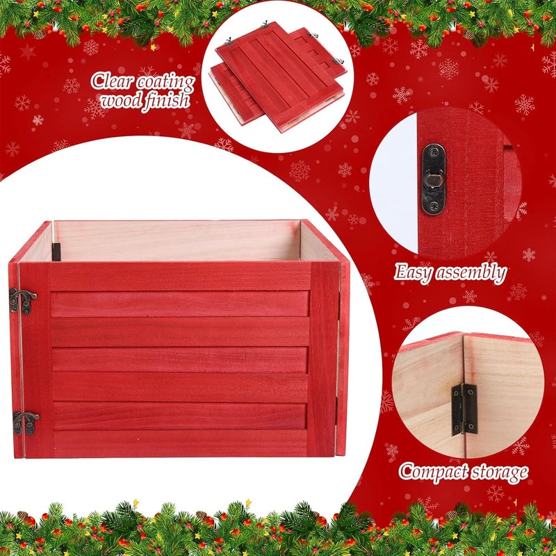 Macarrie Macarrie Wood Christmas Tree Collar Box Washed Tree Stand Cover Rustic Christmas Tree Box Skirt Farmhouse Christmas Tree Skirts Replacement Blocks for Christmas Tree DecorationsRed22 x 12 Inch  - Image 4