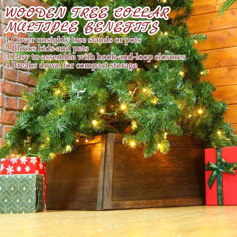 Macarrie Macarrie Wood Christmas Tree Collar Box Washed Tree Stand Cover Rustic Christmas Tree Box Skirt Farmhouse Christmas Tree Skirts Replacement Blocks for Christmas Tree DecorationsRed22 x 12 Inch  - Image 5