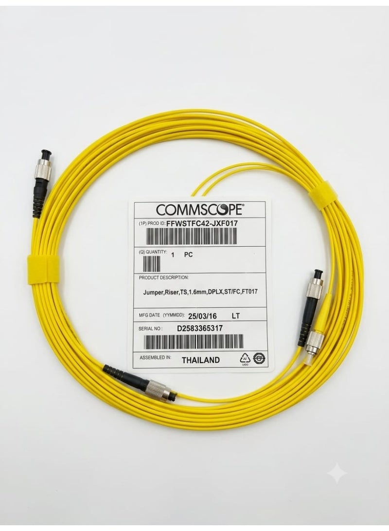 COMMSCOPE Fiber Optic Jumper Cable FFWSTFC42-JXF017, Duplex, Riser, 1.6mm, 5 Meters, Yellow