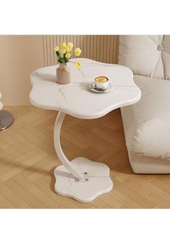 GUDOO C Shaped Side Table for Couch Flower Shaped End Table Modern Small Coffee Table Freestanding Small Sofa Table Nightstand with Metal Frame for Living Room Bedroom White 2  - Image 1