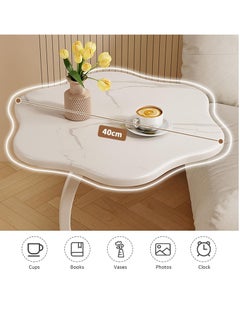 GUDOO C Shaped Side Table for Couch Flower Shaped End Table Modern Small Coffee Table Freestanding Small Sofa Table Nightstand with Metal Frame for Living Room Bedroom White 2  - Image 5