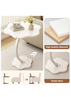 GUDOO C Shaped Side Table for Couch Flower Shaped End Table Modern Small Coffee Table Freestanding Small Sofa Table Nightstand with Metal Frame for Living Room Bedroom White 2  - Image 3