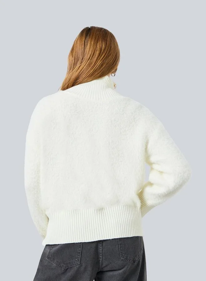 Take Two  Women Turtle Neck Button Detail Furry Sweater for Women | Best Price UAE