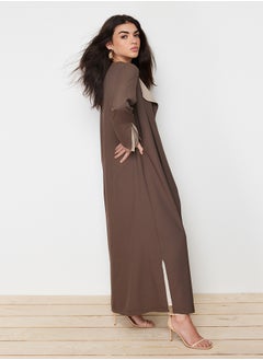 trendyol Brown Stone Color Block Long Aerobin Woven Cap & Abaya & Abaya TCTSS24KF00011  - Image 2