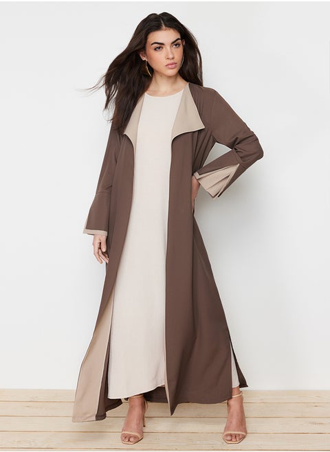 Brown Stone Color Block Long Aerobin Woven Cap & Abaya & Abaya TCTSS24KF00011