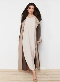 trendyol Brown Stone Color Block Long Aerobin Woven Cap & Abaya & Abaya TCTSS24KF00011  - Image 3