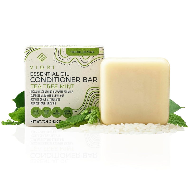 Viori Tea Tree Mint Essential Oil Conditioner Bar Made with Rice Water - Handcrafted All Natural Organic Conditioner