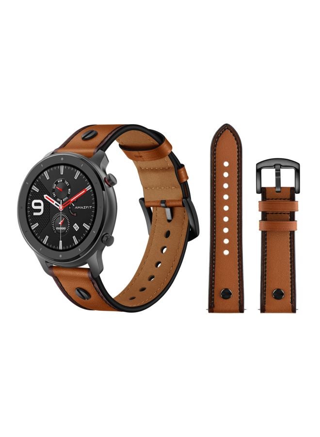 Perfii One Rivet Replacement Band For Amazfit GTR Smartwatch 47 mm Brown - Image 2