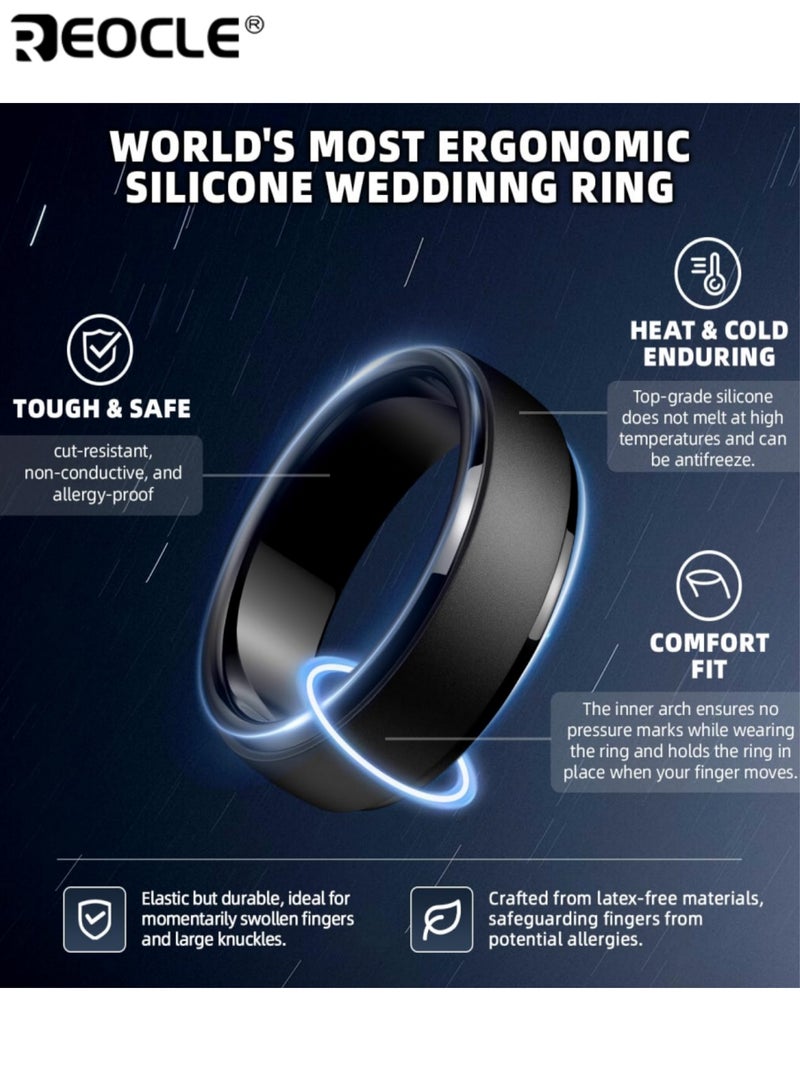 REOCLE 4PCS Men's Band Ring Sleek Silicone Matte Ring Set Slim Polished-Edge Silhouette for Comfortable Modern Minimalist Daily Styling - Image 5