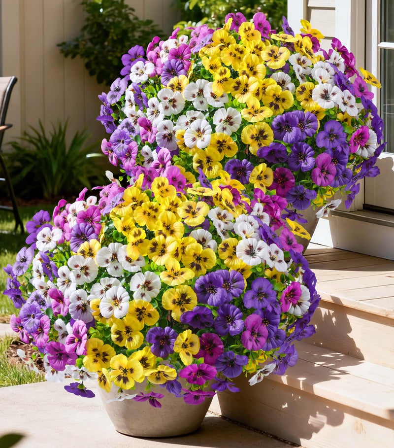 Ivydale 20PCS Fake Artificial Pansy Flowers for Outdoors Spring Decor, Faux Silk Pansies UV Resistant Plants for Front Door Porch Yard Patio Window Box Home Decor (Fuchsia Purple Yellow White) - Image 3
