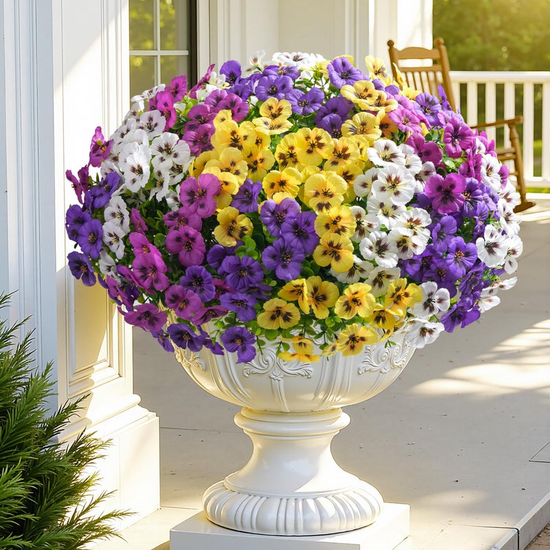 Ivydale 20PCS Fake Artificial Pansy Flowers for Outdoors Spring Decor, Faux Silk Pansies UV Resistant Plants for Front Door Porch Yard Patio Window Box Home Decor (Fuchsia Purple Yellow White) - Image 2