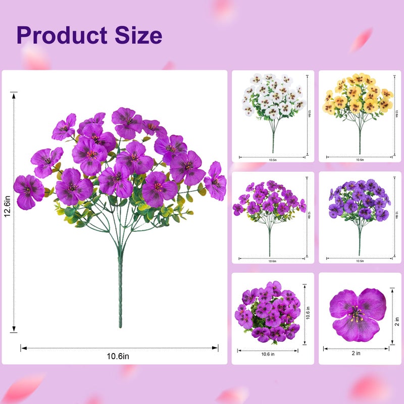 Ivydale 20PCS Fake Artificial Pansy Flowers for Outdoors Spring Decor, Faux Silk Pansies UV Resistant Plants for Front Door Porch Yard Patio Window Box Home Decor (Fuchsia Purple Yellow White) - Image 5