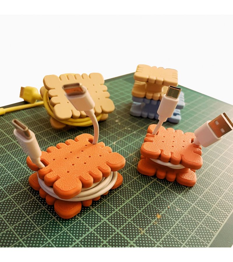 Yellow Creative Cookie Cable Organizer Desktop USB Winder Holder - Image 2