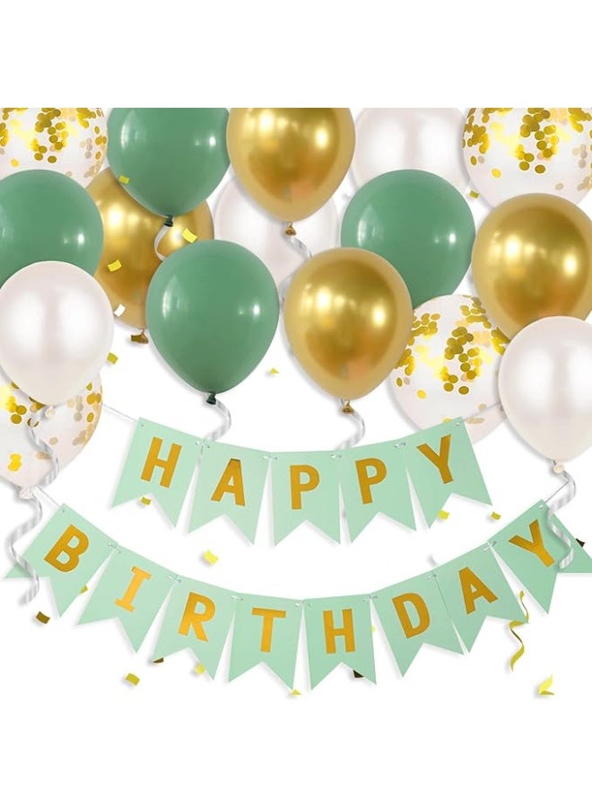 Party Happy birthday banner, Green birthday decorations, 16 12-inch happy birthday balloons, with 2 ribbons, suitable for birthday party decorations for any age - Image 1
