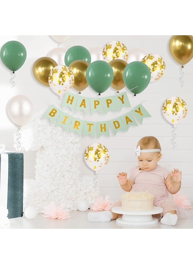 Party Happy birthday banner, Green birthday decorations, 16 12-inch happy birthday balloons, with 2 ribbons, suitable for birthday party decorations for any age - Image 5