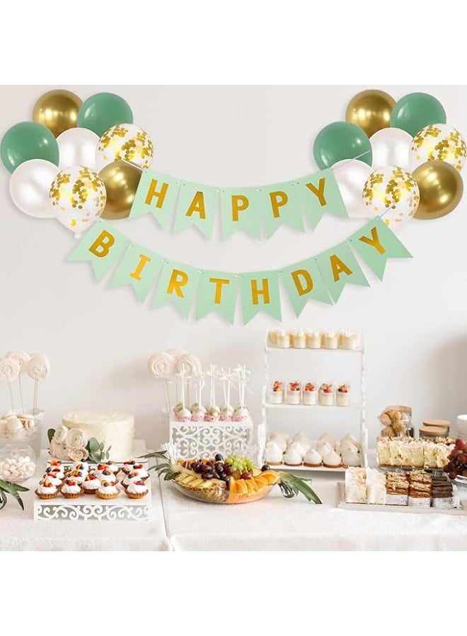 Party Happy birthday banner, Green birthday decorations, 16 12-inch happy birthday balloons, with 2 ribbons, suitable for birthday party decorations for any age - Image 4