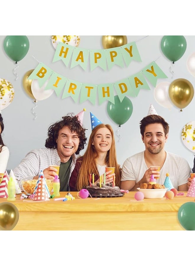 Party Happy birthday banner, Green birthday decorations, 16 12-inch happy birthday balloons, with 2 ribbons, suitable for birthday party decorations for any age - Image 3
