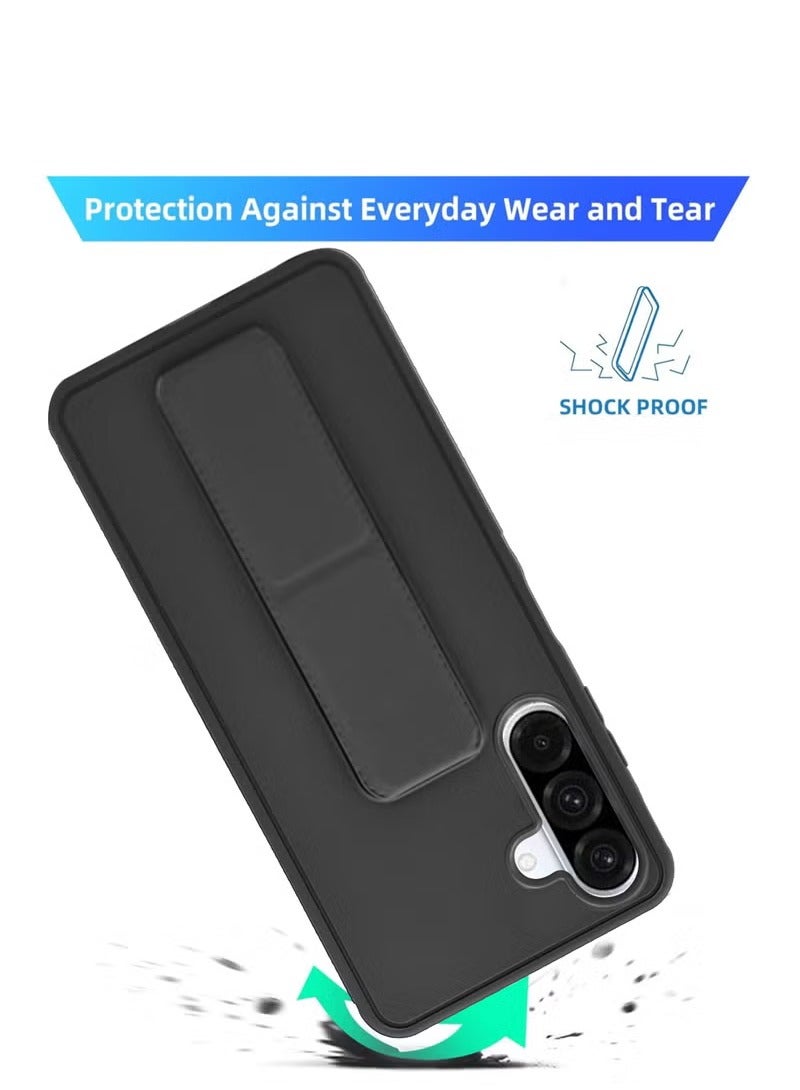 3-in-1 Magnetic Wrist Strap Hand Grip Stand Back Case Cover With Foldable Kickstand & Finger Strap for Samsung Galaxy A26- Black - Image 3