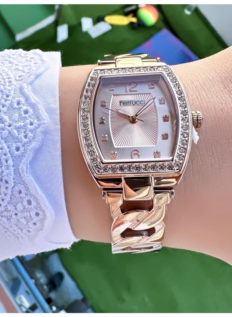 Ferrucci Rectangular Stone Women's Metal Band Wristwatch  - Image 2