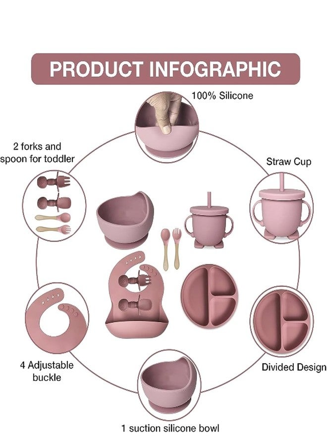 Richtots Premium Silicone Baby Feeding Set, Complete 8-Piece Baby Led Weaning Set | Baby Feeding Product,Suction Plate, Bowl,Cup, 2 Spoon, 2 Fork and Bib for Baby,Silicon Spoon for Baby Feeding (Pink) - Image 2