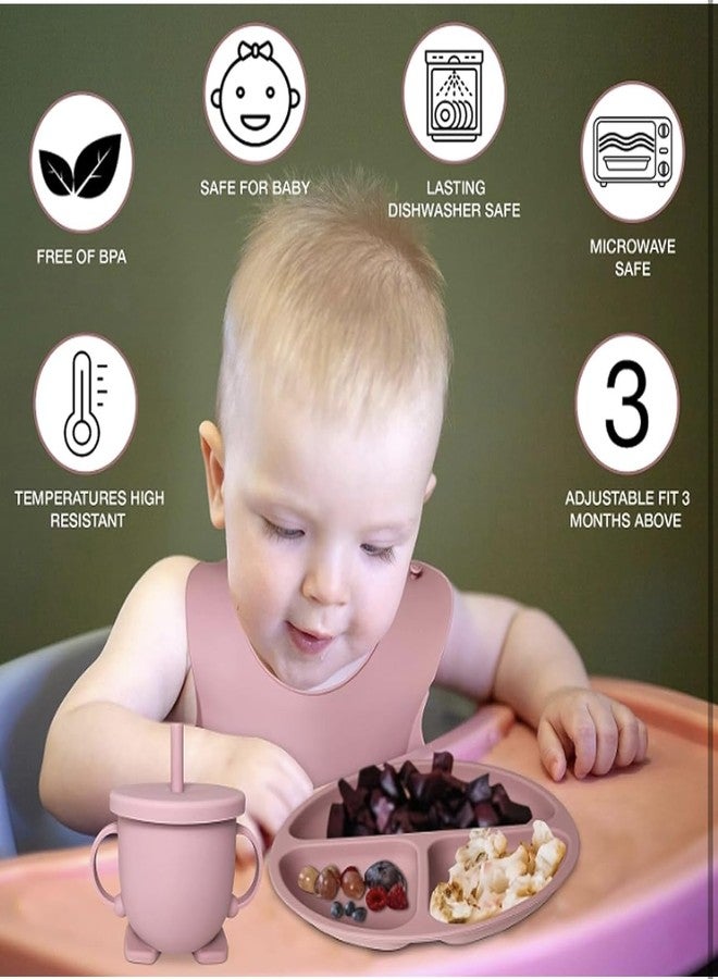 Richtots Premium Silicone Baby Feeding Set, Complete 8-Piece Baby Led Weaning Set | Baby Feeding Product,Suction Plate, Bowl,Cup, 2 Spoon, 2 Fork and Bib for Baby,Silicon Spoon for Baby Feeding (Pink) - Image 4