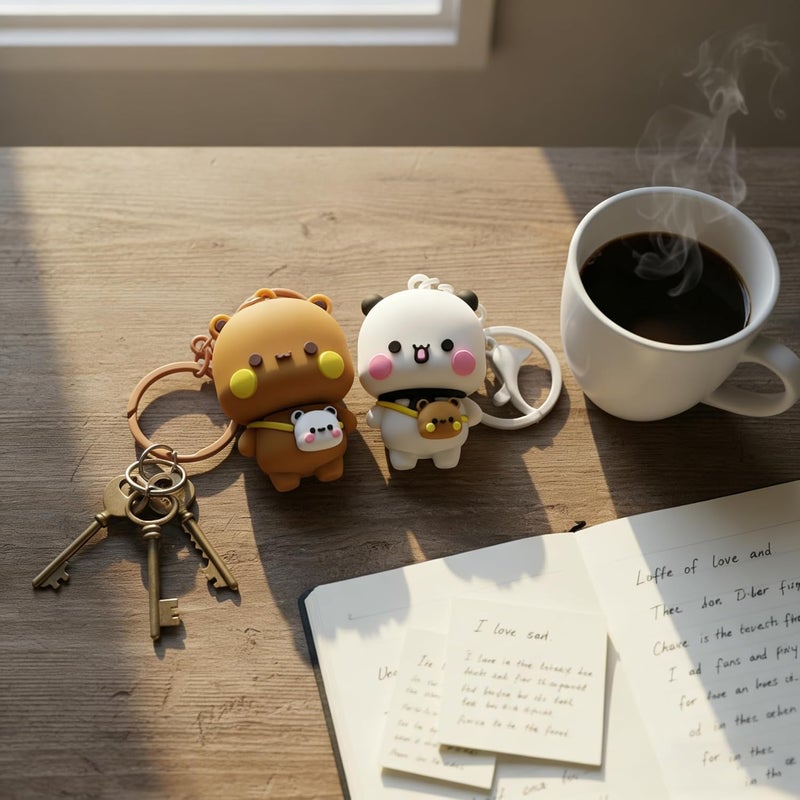 2PCS Bubu Dudu Cute Keychains, Kawaii Cartoon Statue Bears Panda Figurine Key Chains for Women Backpacks Car Keys Gifts, White+brown, One size - Image 5