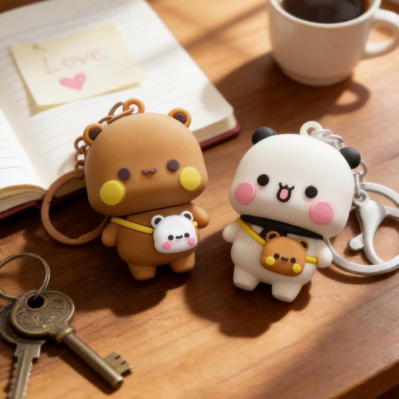 2PCS Bubu Dudu Cute Keychains, Kawaii Cartoon Statue Bears Panda Figurine Key Chains for Women Backpacks Car Keys Gifts, White+brown, One size - Image 4