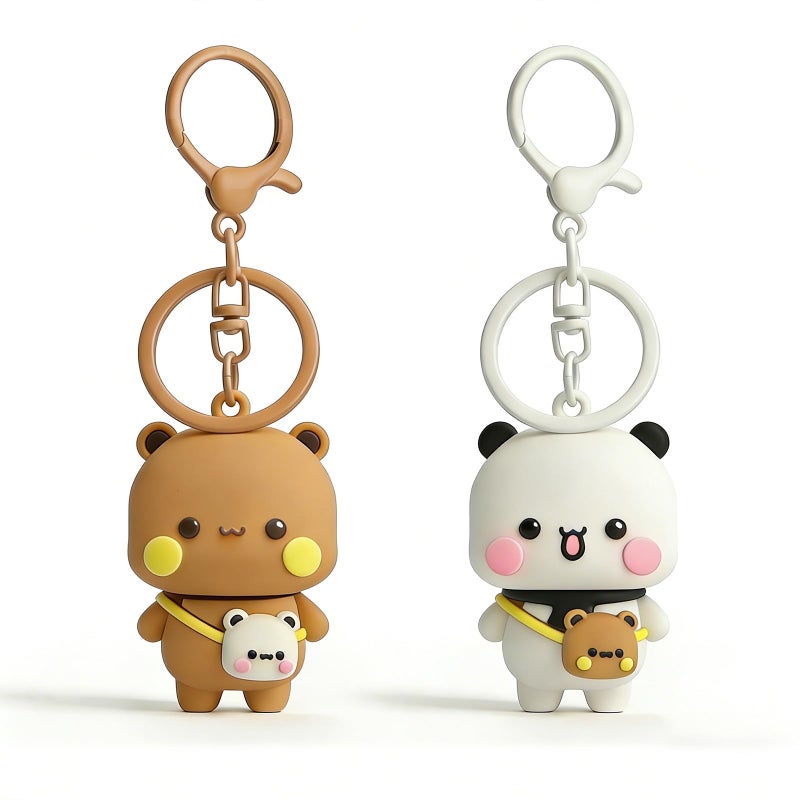 2PCS Bubu Dudu Cute Keychains, Kawaii Cartoon Statue Bears Panda Figurine Key Chains for Women Backpacks Car Keys Gifts, White+brown, One size - Image 1