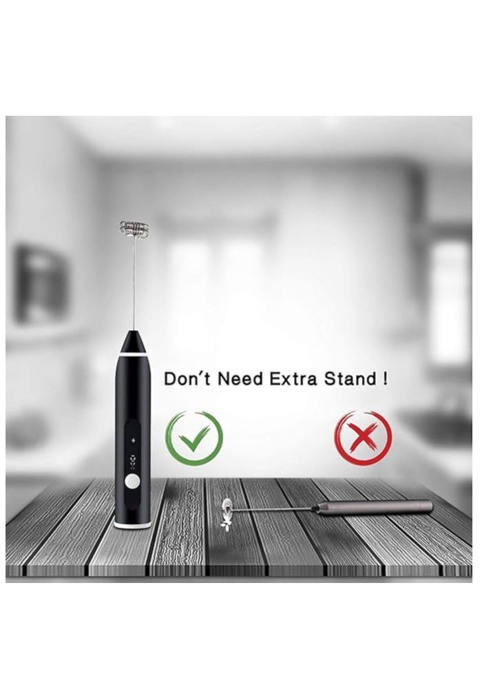 Rechargeable Handheld Milk Frother with 3 Adjustable Speeds for Coffee, Latte, Cappuccino with Extra Egg Beater  - Image 3