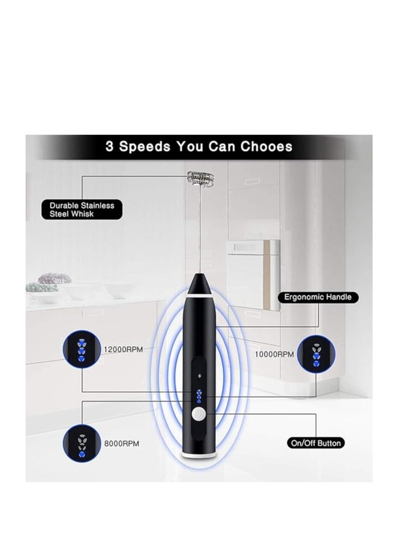 Rechargeable Handheld Milk Frother with 3 Adjustable Speeds for Coffee, Latte, Cappuccino with Extra Egg Beater  - Image 4