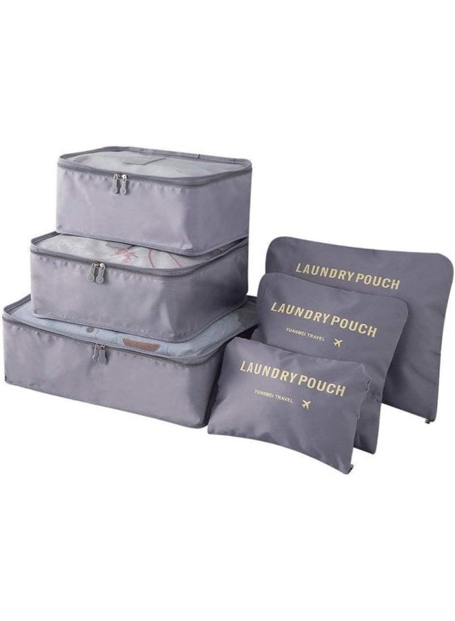 6-Piece Grey Laundry Pouches and Travel Organizer Bags Set - Image 1